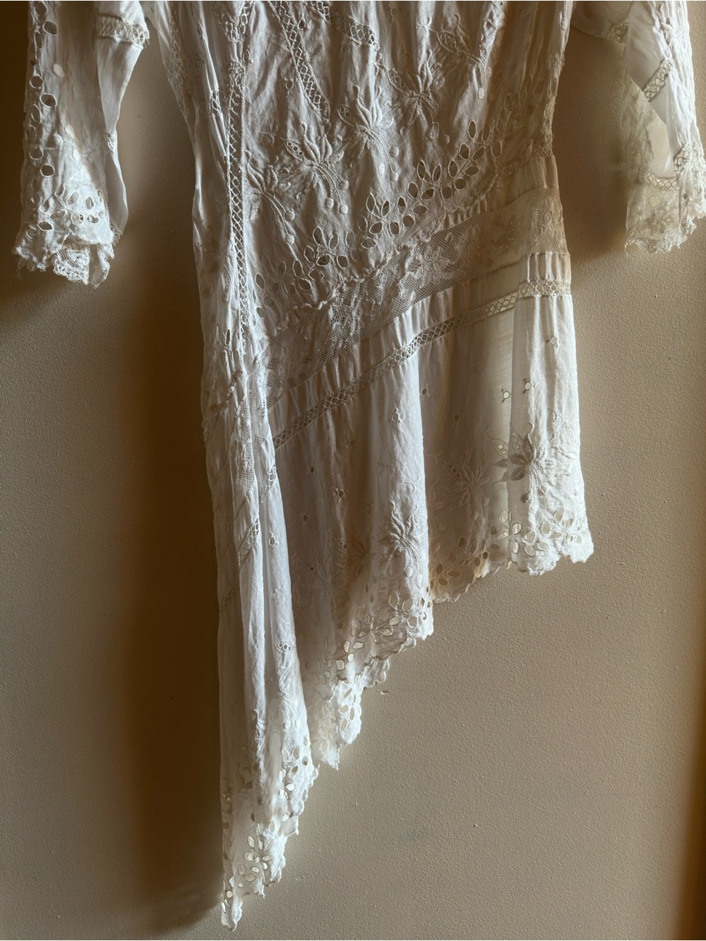 Antique Edwardian Eyelet Embroidered Asymmetrical Blouse - Picture 3 of 4